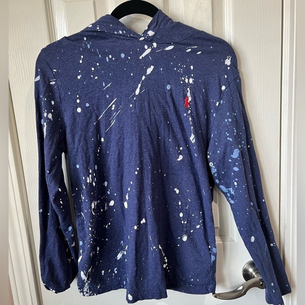 Ralph Lauren long sleeved hooded Tee Shirt Sz L 14/16 Blue